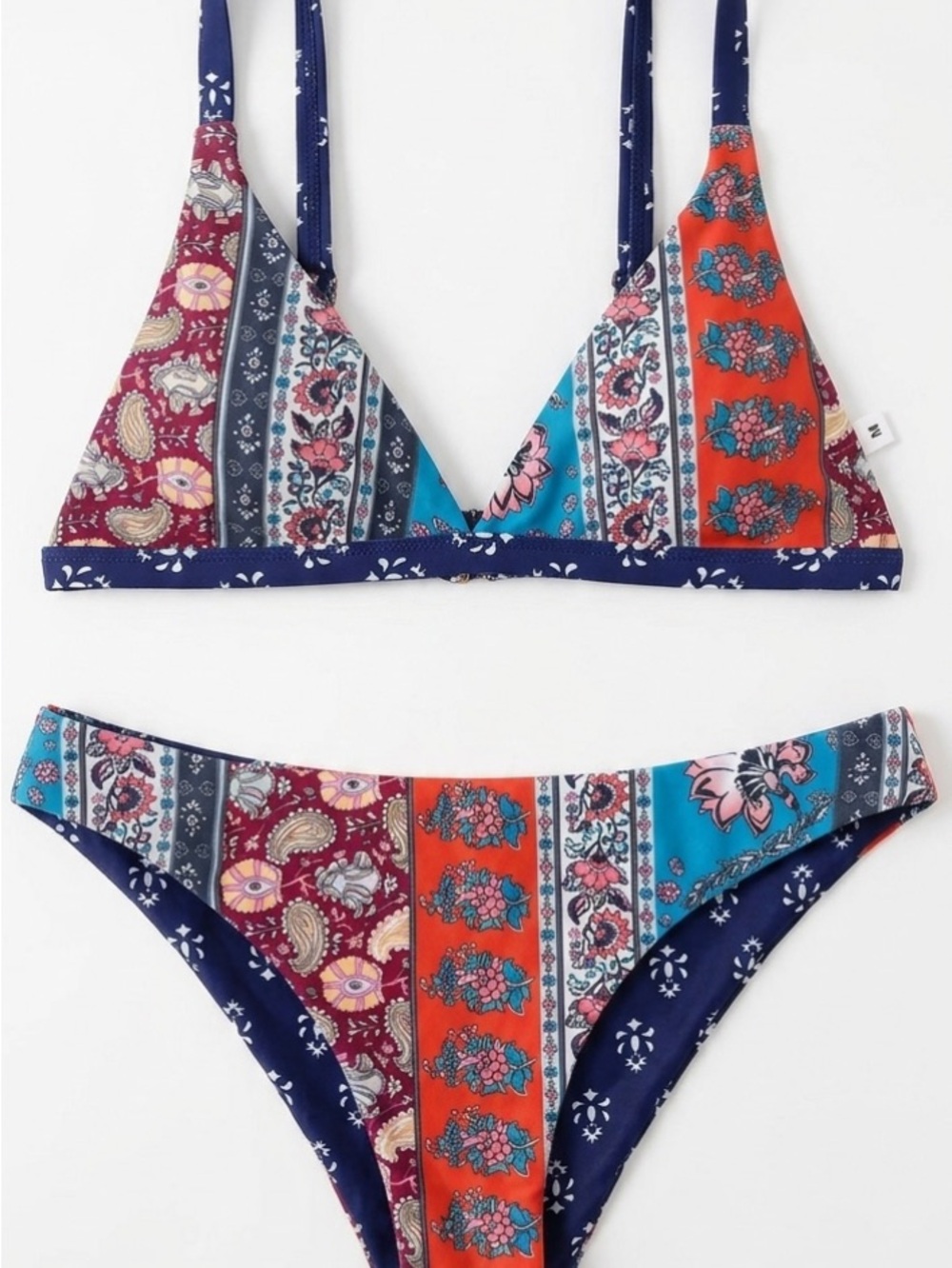 Cupshe Multicolor Floral Patchwork Bikini - Navy, Red, Teal, Burgundy